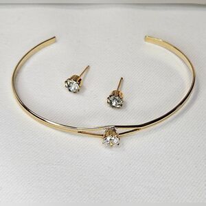 Earrings and Bracelet, gold, rhinestone
